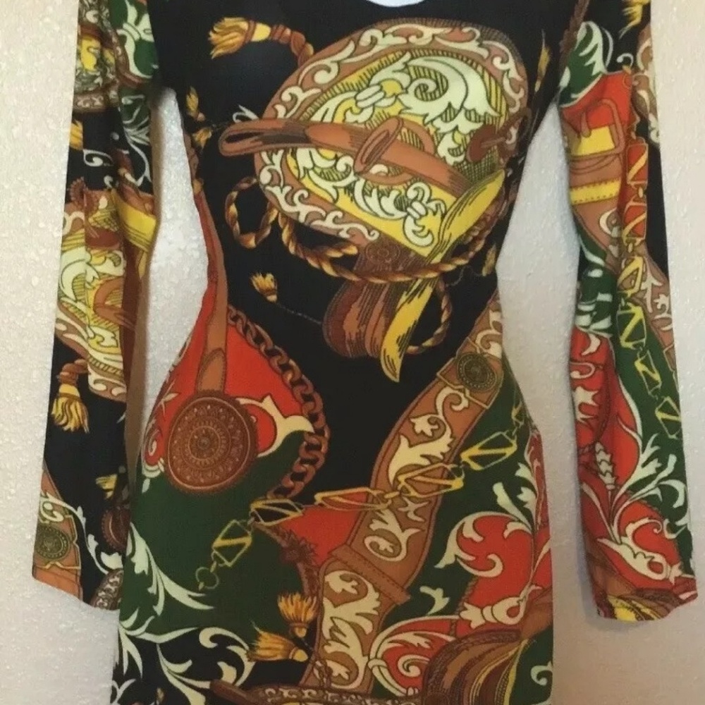 Printed Long Sleeve Mini Dress (A4581)